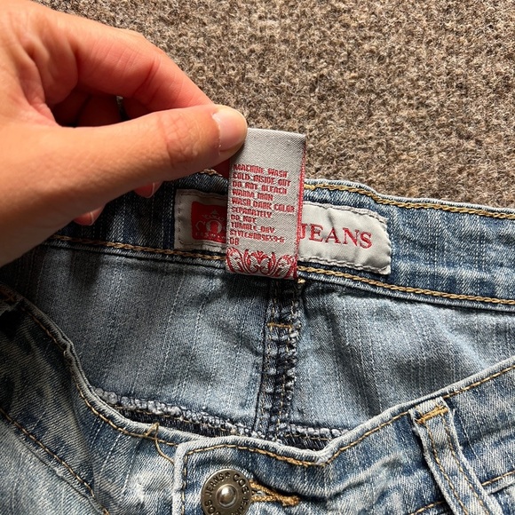 Vintage COS Jeans Blue Light Wash Flared Denim Rhinestone Embroidered Size 10 - Picture 5 of 16